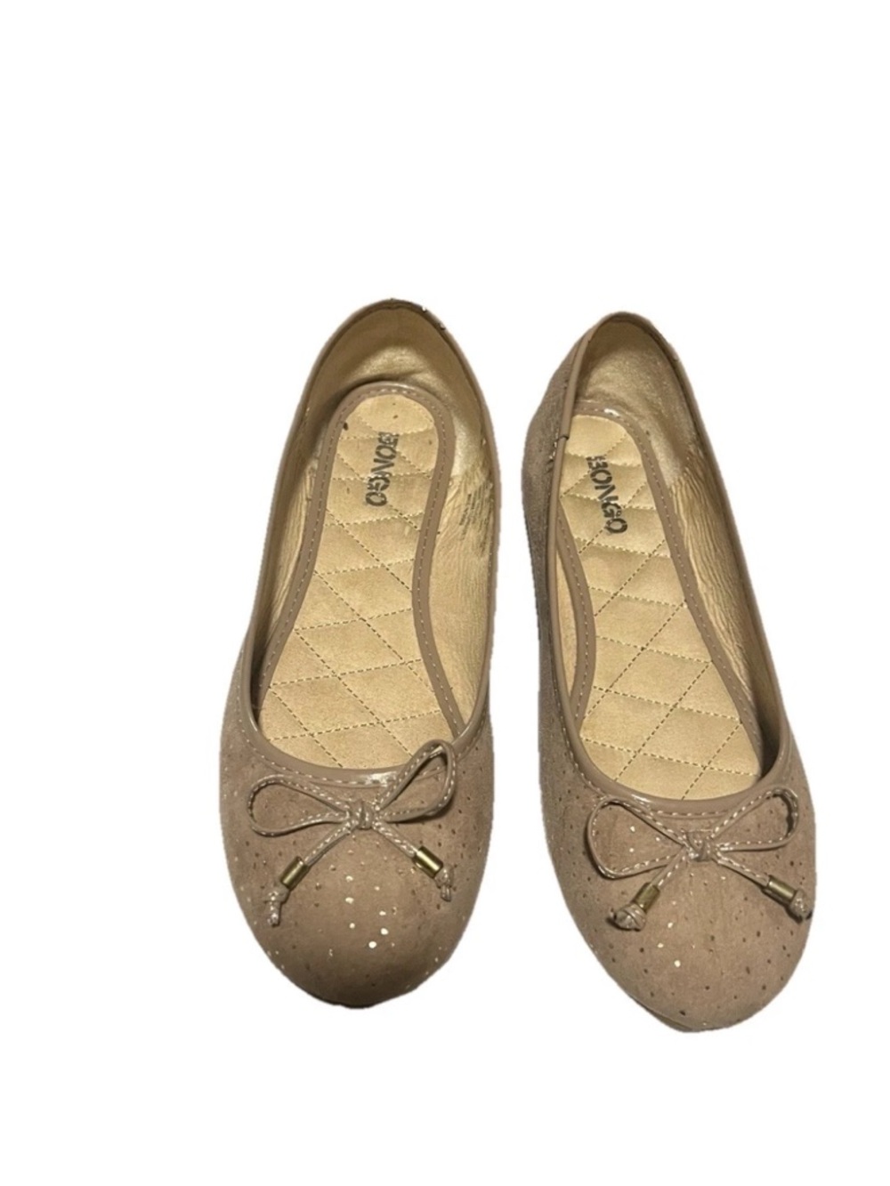 BONGO Neutral Taupe Bow Ballet Flats with Metallic Accents